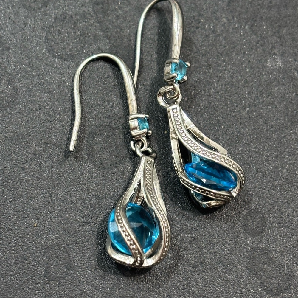 Elegant Silver and Blue Drop Earrings